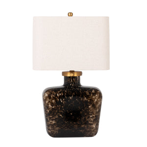 Rowena Interiors 26.5 Inch Tortoiseshell Art Glass Table Lamp with Natural Linen Shade for Living Rooms EC2308