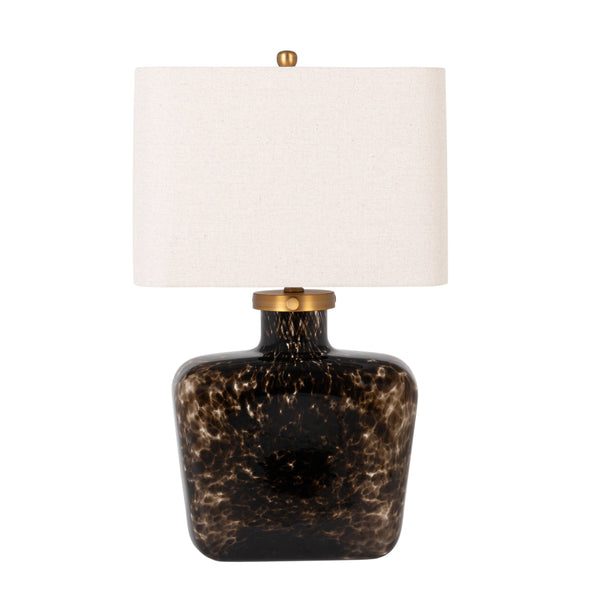 Rowena Interiors 26.5 Inch Tortoiseshell Art Glass Table Lamp with Natural Linen Shade for Living Rooms EC2308