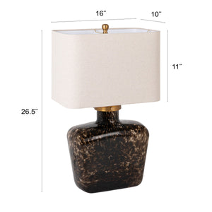 Rowena Interiors 26.5 Inch Tortoiseshell Art Glass Table Lamp with Natural Linen Shade for Living Rooms EC2308