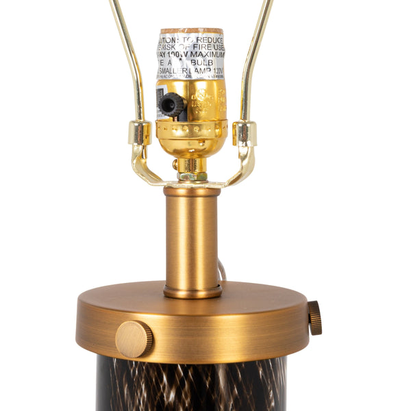 Rowena Interiors 26.5 Inch Tortoiseshell Art Glass Table Lamp with Natural Linen Shade for Living Rooms EC2308