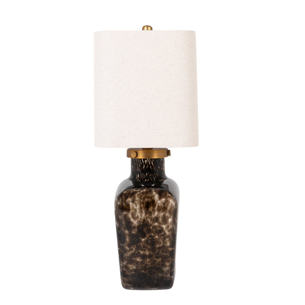 Rowena Interiors 26.5 Inch Tortoiseshell Art Glass Table Lamp with Natural Linen Shade for Living Rooms EC2308
