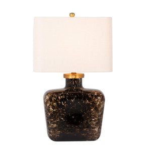 Rowena Interiors 26.5 Inch Tortoiseshell Art Glass Table Lamp with Natural Linen Shade for Living Rooms EC2308
