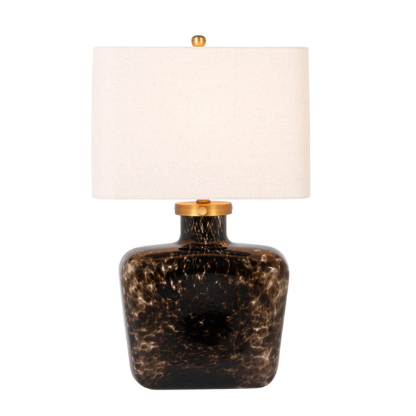 Rowena Interiors 26.5 Inch Tortoiseshell Art Glass Table Lamp with Natural Linen Shade for Living Rooms EC2308