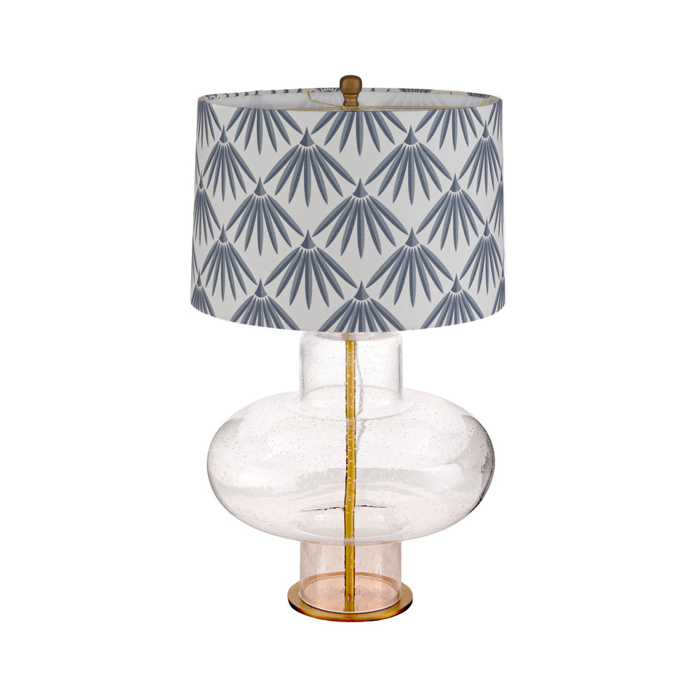 Rowena Interiors 27.5 Inch Seeded Glass Hourglass Table Lamp with Leaf Print Linen Drum Shade EC2309