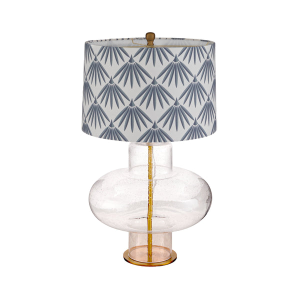 Rowena Interiors 27.5 Inch Seeded Glass Hourglass Table Lamp with Leaf Print Linen Drum Shade EC2309