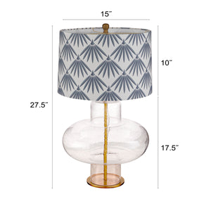 Rowena Interiors 27.5 Inch Seeded Glass Hourglass Table Lamp with Leaf Print Linen Drum Shade EC2309