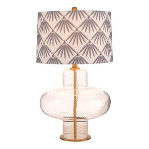 Rowena Interiors 27.5 Inch Seeded Glass Hourglass Table Lamp with Leaf Print Linen Drum Shade EC2309