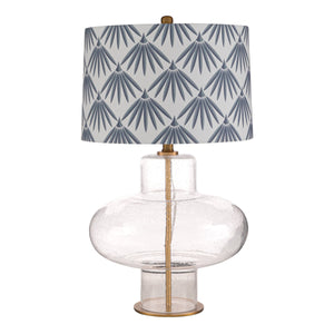 Rowena Interiors 27.5 Inch Seeded Glass Hourglass Table Lamp with Leaf Print Linen Drum Shade EC2309