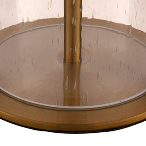 Rowena Interiors 27.5 Inch Seeded Glass Hourglass Table Lamp with Leaf Print Linen Drum Shade EC2309