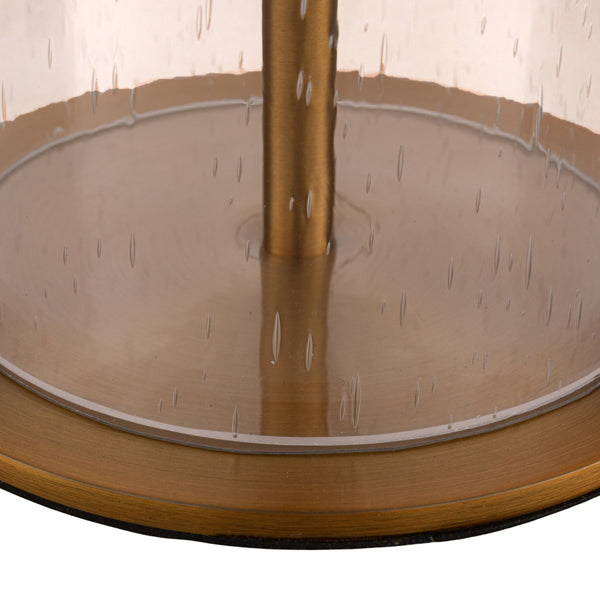 Rowena Interiors 27.5 Inch Seeded Glass Hourglass Table Lamp with Leaf Print Linen Drum Shade EC2309