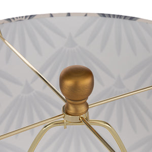 Rowena Interiors 27.5 Inch Seeded Glass Hourglass Table Lamp with Leaf Print Linen Drum Shade EC2309