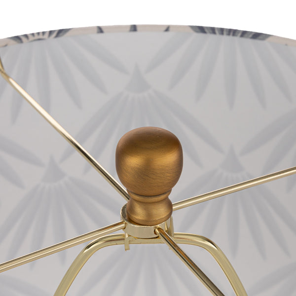 Rowena Interiors 27.5 Inch Seeded Glass Hourglass Table Lamp with Leaf Print Linen Drum Shade EC2309