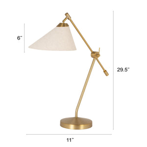 Rowena Interiors 29.5 Inch Articulating Iron Task Lamp Matte Gold Finish with Warm Linen Cone Shade EC2310