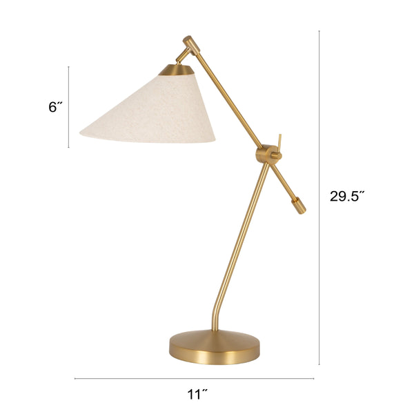 Rowena Interiors 29.5 Inch Articulating Iron Task Lamp Matte Gold Finish with Warm Linen Cone Shade EC2310