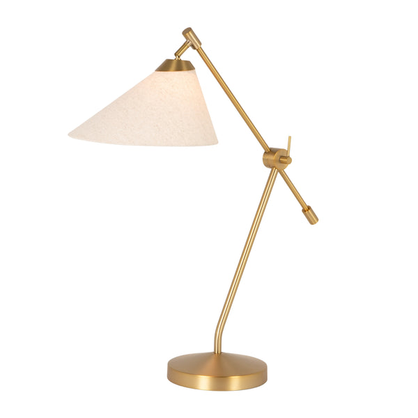 Rowena Interiors 29.5 Inch Articulating Iron Task Lamp Matte Gold Finish with Warm Linen Cone Shade EC2310