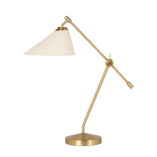 Rowena Interiors 29.5 Inch Articulating Iron Task Lamp Matte Gold Finish with Warm Linen Cone Shade EC2310