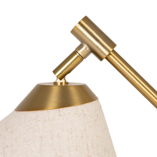 Rowena Interiors 29.5 Inch Articulating Iron Task Lamp Matte Gold Finish with Warm Linen Cone Shade EC2310