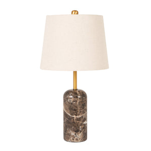 Rowena Interiors 21.5 Inch Solid Marble Column Table Lamp with Gold Hardware and Cream Linen Shade EC2311