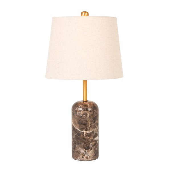 Rowena Interiors 21.5 Inch Solid Marble Column Table Lamp with Gold Hardware and Cream Linen Shade EC2311