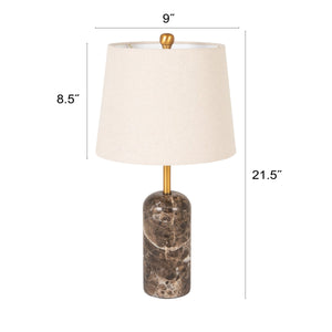 Rowena Interiors 21.5 Inch Solid Marble Column Table Lamp with Gold Hardware and Cream Linen Shade EC2311