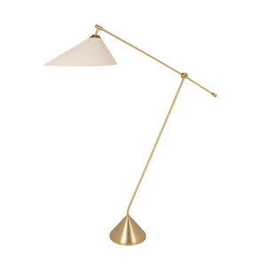 Rowena Interiors 69.5 Inch Articulating Iron Floor Lamp Brushed Gold Arm with Linen Shade for Modern Interiors EC2312MC