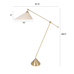 Rowena Interiors 69.5 Inch Articulating Iron Floor Lamp Brushed Gold Arm with Linen Shade for Modern Interiors EC2312MC