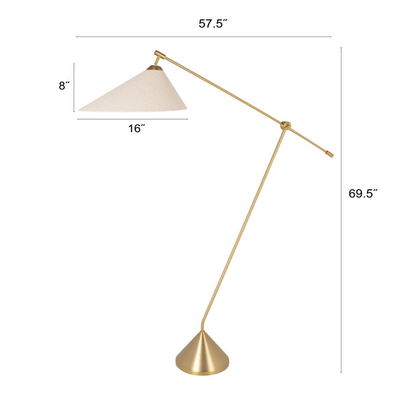 Rowena Interiors 69.5 Inch Articulating Iron Floor Lamp Brushed Gold Arm with Linen Shade for Modern Interiors EC2312MC