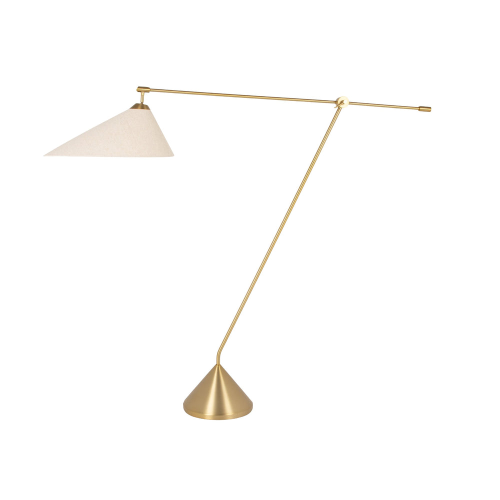 Rowena Interiors 69.5 Inch Articulating Iron Floor Lamp Brushed Gold Arm with Linen Shade for Modern Interiors EC2312MC