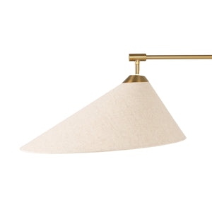 Rowena Interiors 69.5 Inch Articulating Iron Floor Lamp Brushed Gold Arm with Linen Shade for Modern Interiors EC2312MC
