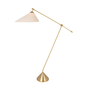 Rowena Interiors 69.5 Inch Articulating Iron Floor Lamp Brushed Gold Arm with Linen Shade for Modern Interiors EC2312MC