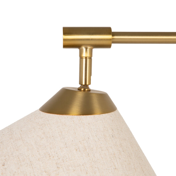 Rowena Interiors 69.5 Inch Articulating Iron Floor Lamp Brushed Gold Arm with Linen Shade for Modern Interiors EC2312MC
