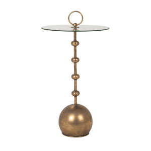 Rowena Interiors Stacked Orb Accent Table Antiqued Gold Steel Base with Round Tempered Glass Top EC2313