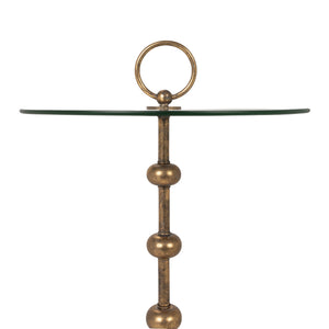 Rowena Interiors Stacked Orb Accent Table Antiqued Gold Steel Base with Round Tempered Glass Top EC2313
