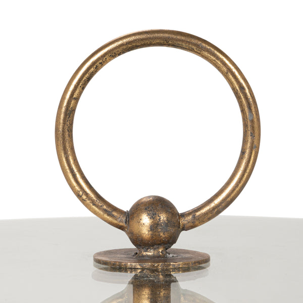 Rowena Interiors Stacked Orb Accent Table Antiqued Gold Steel Base with Round Tempered Glass Top EC2313