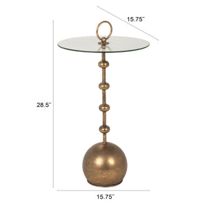 Rowena Interiors Stacked Orb Accent Table Antiqued Gold Steel Base with Round Tempered Glass Top EC2313