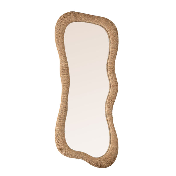 Rowena Interiors Organic Wavy Full Length Wall Mirror with Handcrafted Natural Fiber Woven Frame EC2331