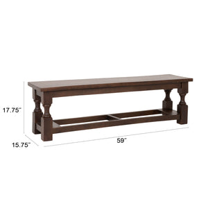 Rowena Interiors Mango Wood Entryway Bench Solid Handcrafted Farmhouse Seat with Turned Legs EC2335
