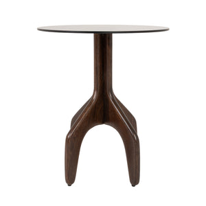 Rowena Interiors Round Smoked Tempered Glass Top Accent Table with Sculptural Mango Wood Branch Base 19.5"L x 19.5"W x 21.75"H EC2336