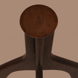 Rowena Interiors Round Smoked Tempered Glass Top Accent Table with Sculptural Mango Wood Branch Base 19.5"L x 19.5"W x 21.75"H EC2336