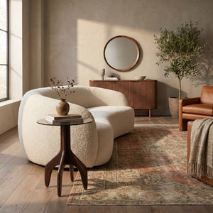 Rowena Interiors Round Smoked Tempered Glass Top Accent Table with Sculptural Mango Wood Branch Base 19.5"L x 19.5"W x 21.75"H EC2336