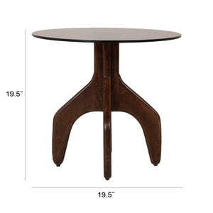 Rowena Interiors Round Smoked Tempered Glass Top Accent Table with Sculptural Mango Wood Branch Base 19.5"L x 19.5"W x 19.5"H EC2337