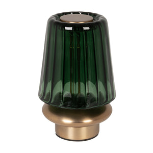 Rowena Interiors 6.5 Inch Cordless Rechargeable LED Table Lamp Antique Brass Touch Base Warm Glow Green EC2338