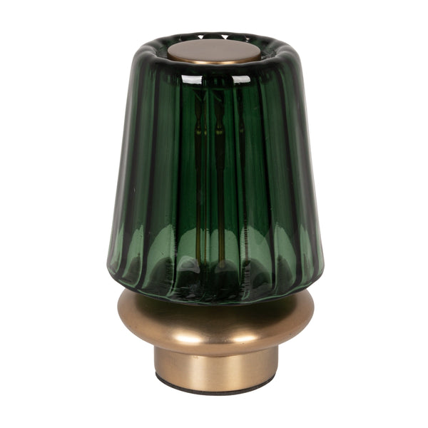 Rowena Interiors 6.5 Inch Cordless Rechargeable LED Table Lamp Antique Brass Touch Base Warm Glow Green EC2338