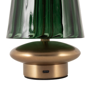 Rowena Interiors 6.5 Inch Cordless Rechargeable LED Table Lamp Antique Brass Touch Base Warm Glow Green EC2338