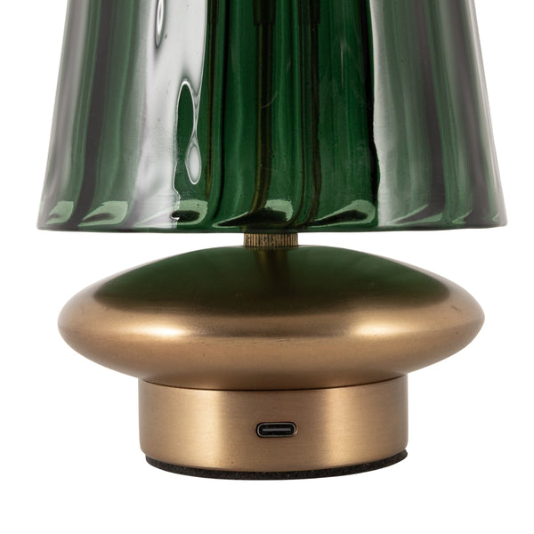 Rowena Interiors 6.5 Inch Cordless Rechargeable LED Table Lamp Antique Brass Touch Base Warm Glow Green EC2338