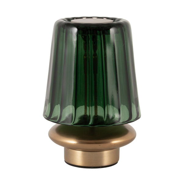 Rowena Interiors 6.5 Inch Cordless Rechargeable LED Table Lamp Antique Brass Touch Base Warm Glow Green EC2338