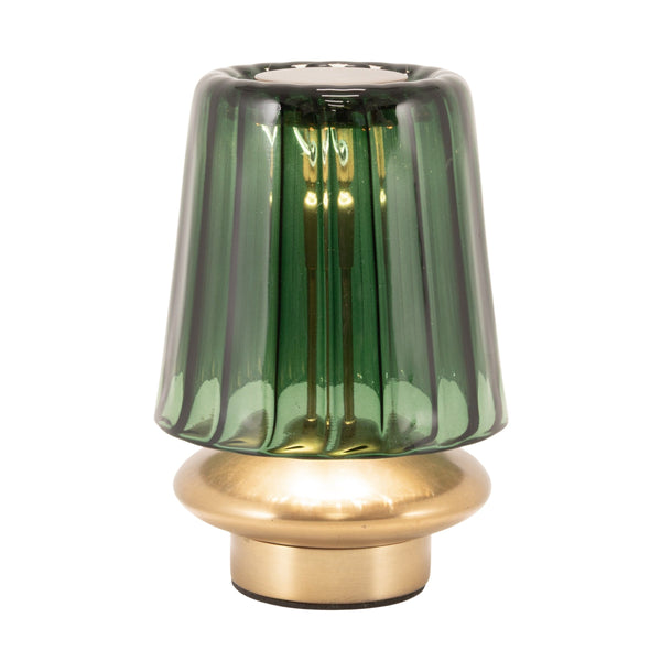 Rowena Interiors 6.5 Inch Cordless Rechargeable LED Table Lamp Antique Brass Touch Base Warm Glow Green EC2338
