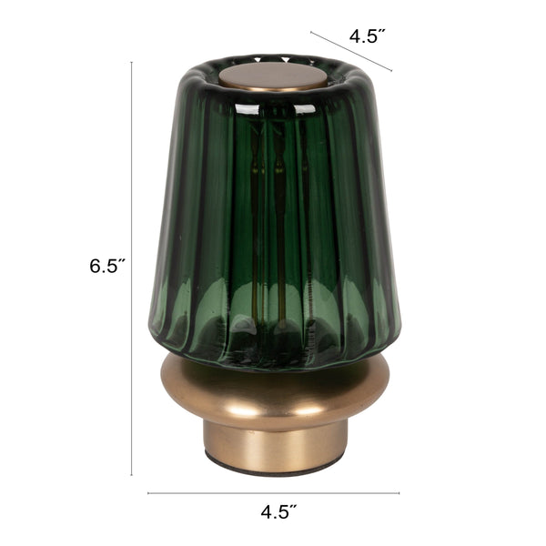 Rowena Interiors 6.5 Inch Cordless Rechargeable LED Table Lamp Antique Brass Touch Base Warm Glow Green EC2338