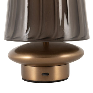 Rowena Interiors 6.5 Inch Cordless Rechargeable LED Table Lamp Antique Brass Touch Base Warm Glow Grey EC2339