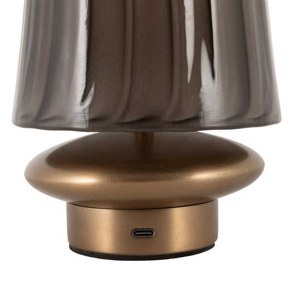 Rowena Interiors 6.5 Inch Cordless Rechargeable LED Table Lamp Antique Brass Touch Base Warm Glow Grey EC2339
